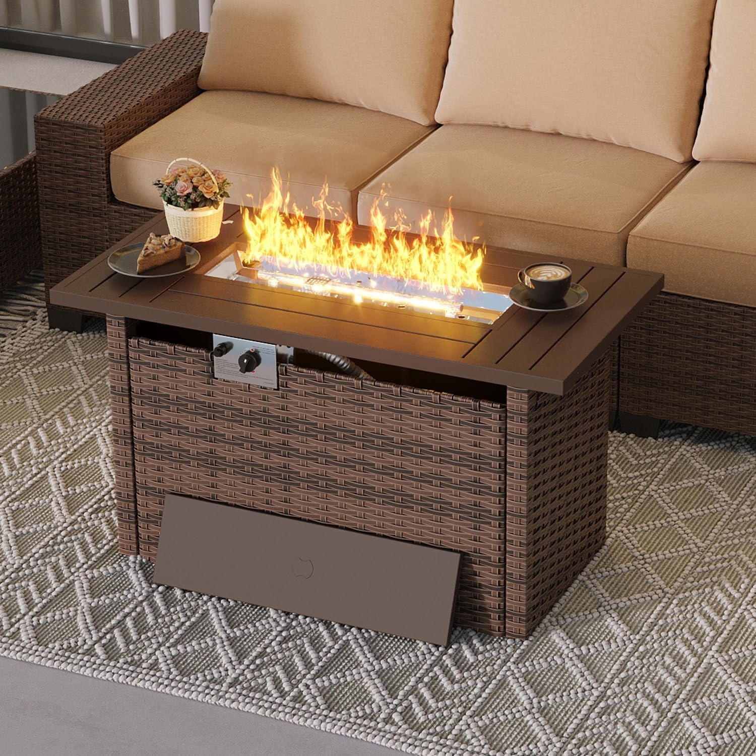 Outdoor Furniture Usa - Nordivale 44'' Outdoor Wicker Gas Fire