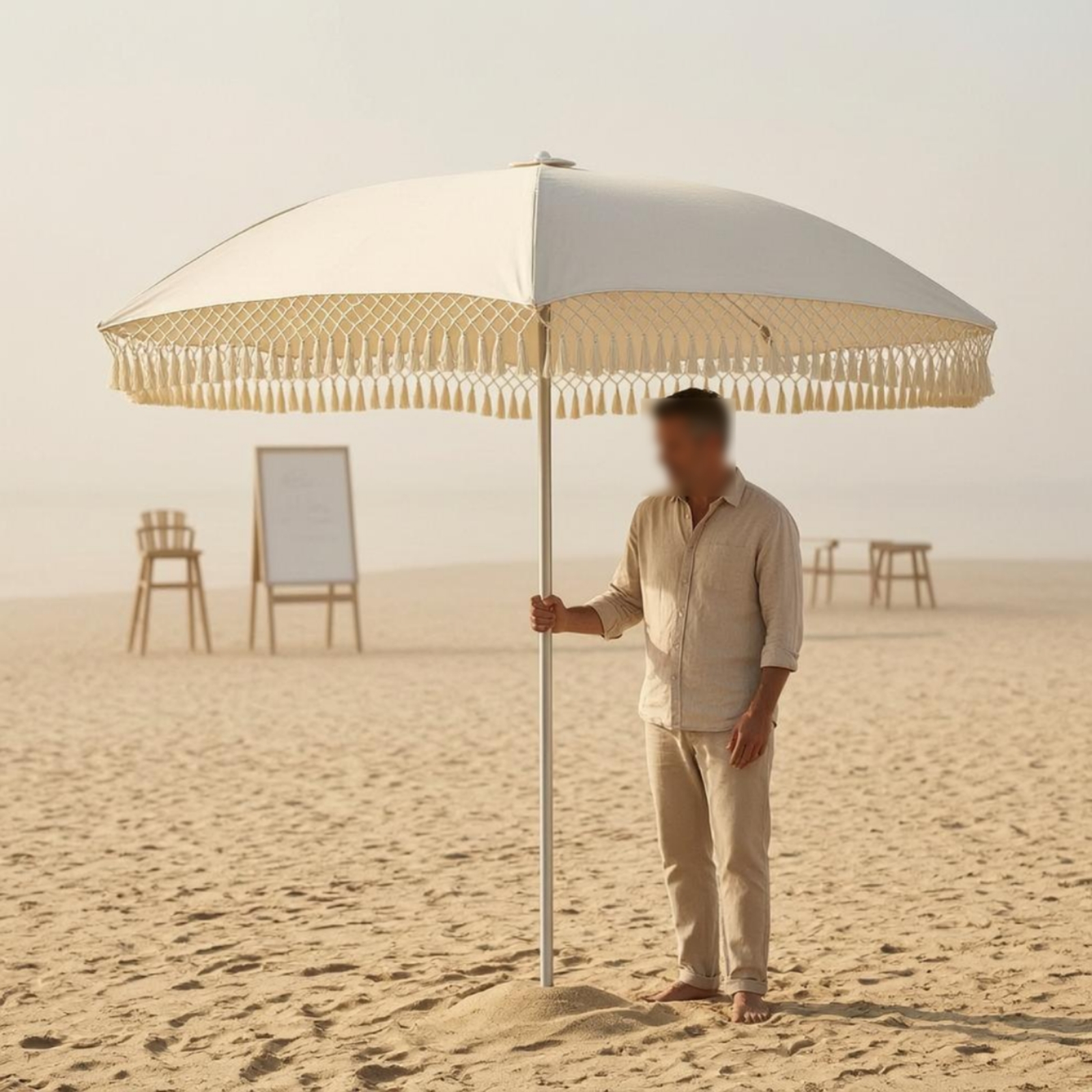 Outdoor Furniture With Umbrella - Mesh Fringe Sunshade Umbrella Lightweight Square
