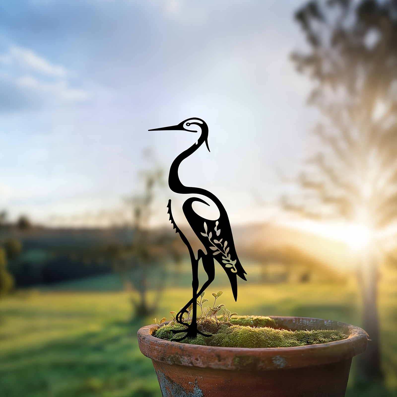 Outdoor Furniture Decor - 1pc Garden Decor Iron White Egret