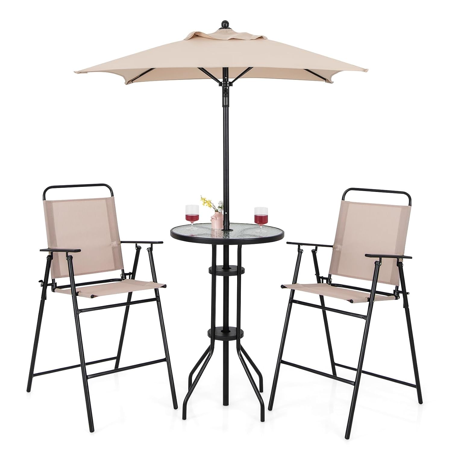 Outdoor Furniture With Umbrella - 4-Piece Outdoor Bar Set, Round High