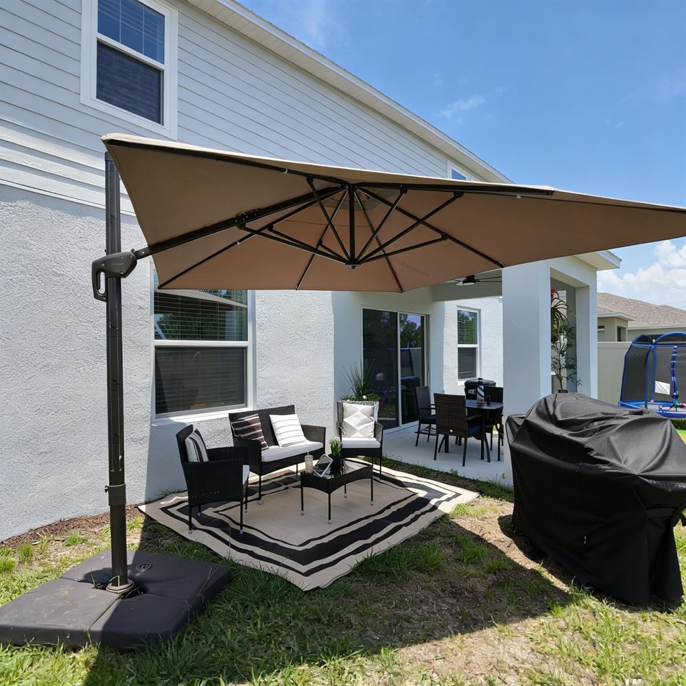 Outdoor Furniture With Umbrella - Rectangle Cantilever Patio Umbrella 360-degree Rotation