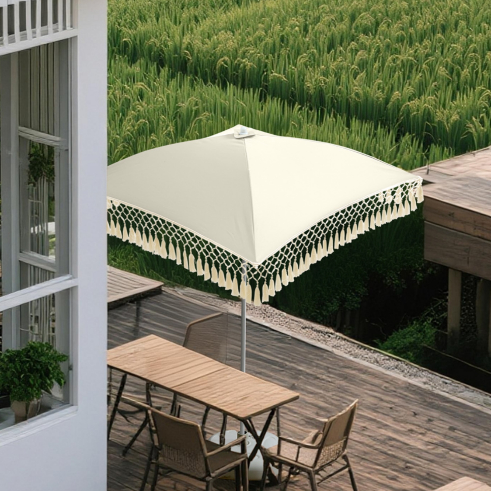 Mesh Fringe Sunshade Umbrella  - Outdoor Furniture With Umbrella review and price