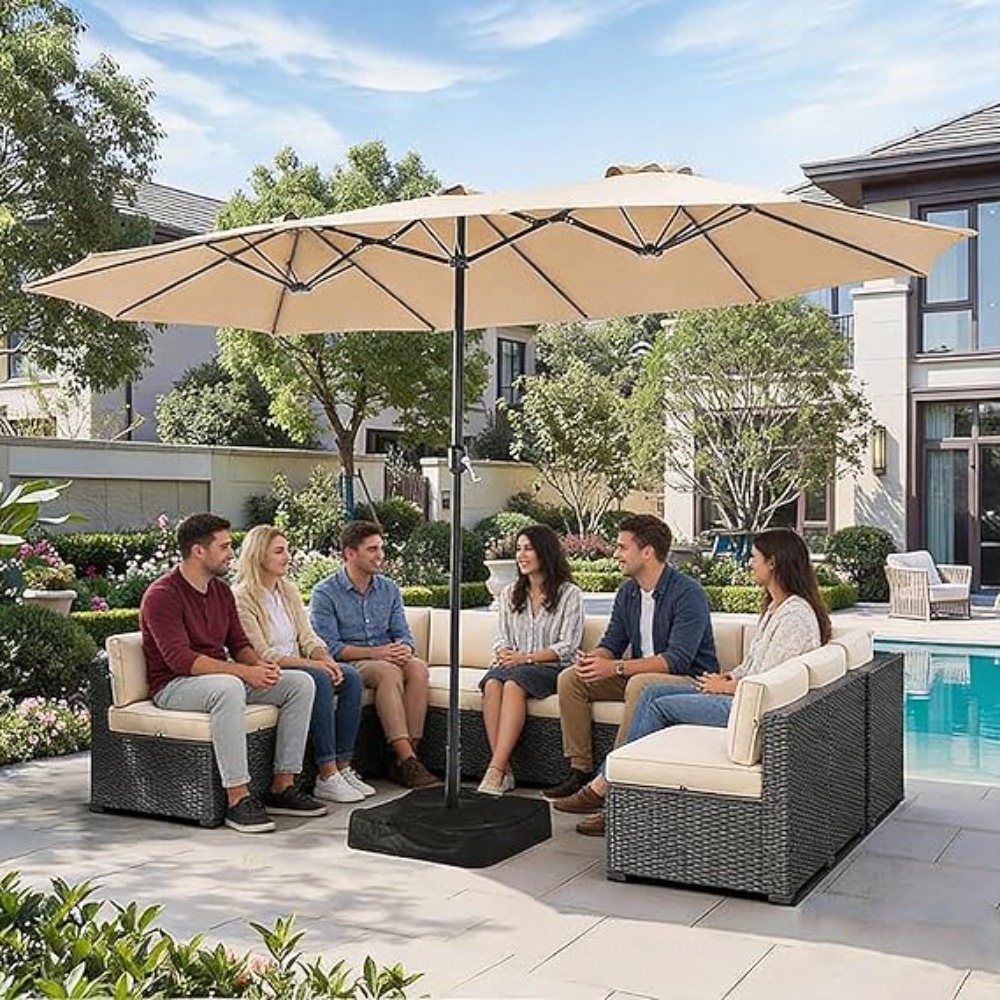 15ft Patio Umbrella with Base  - Outdoor Furniture With Umbrella review and price