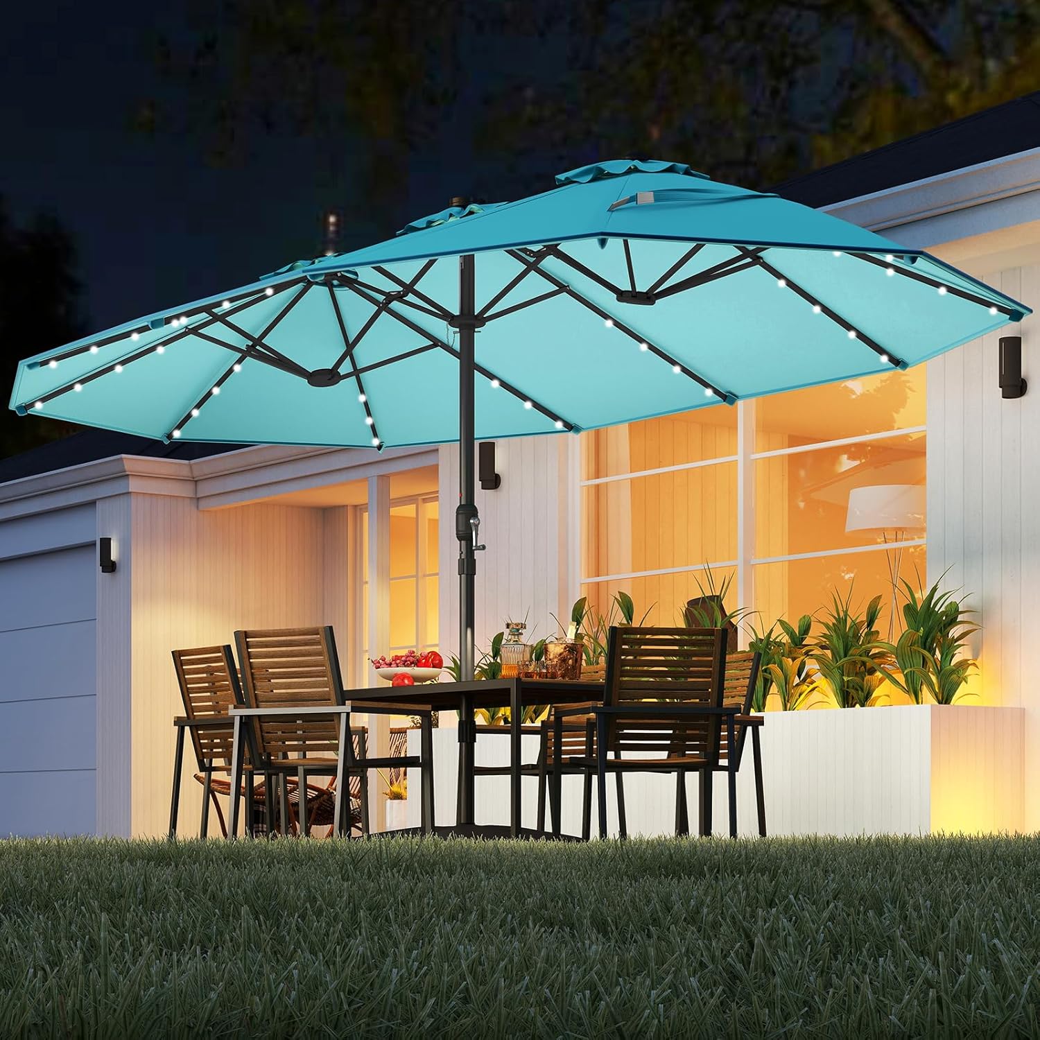 15FT Double-Sided Solar Patio  - Outdoor Furniture With Umbrella review and price