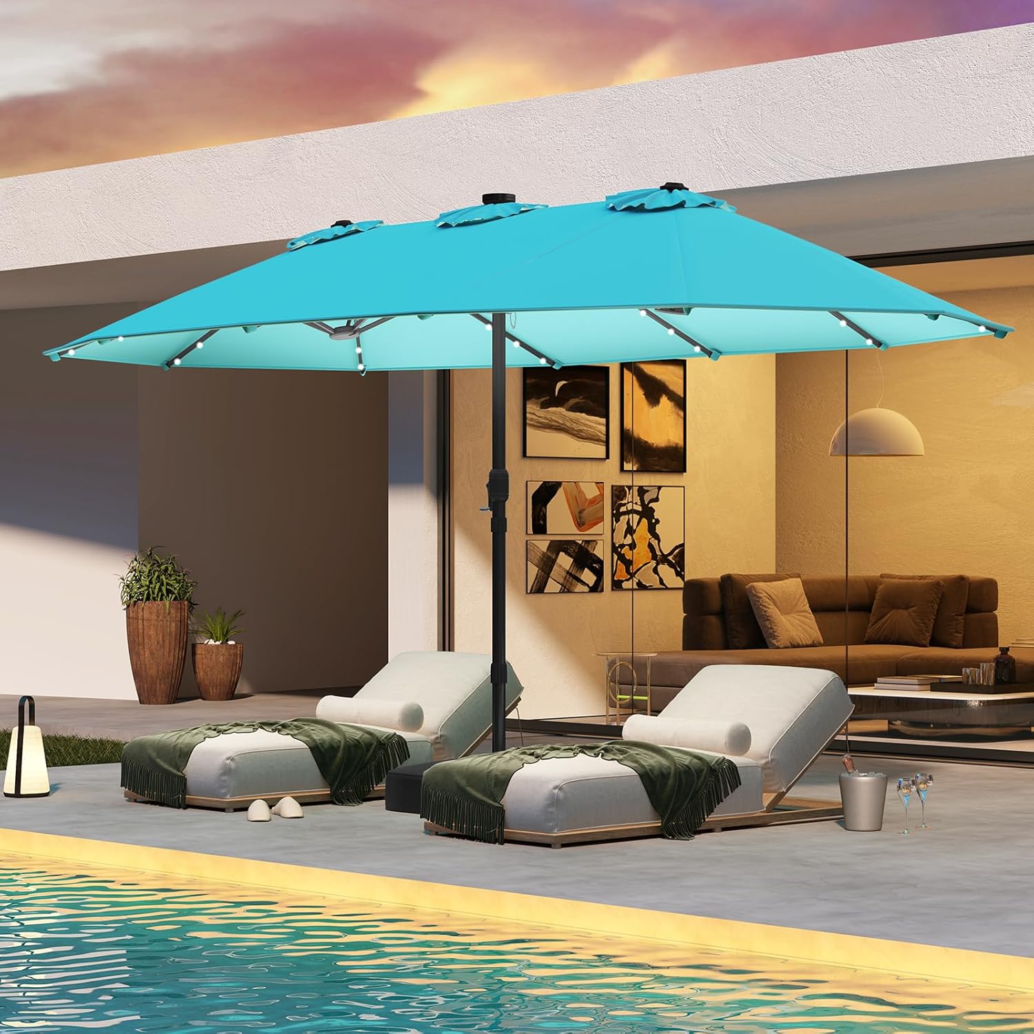 15FT Double-Sided Solar Patio  - Outdoor Furniture With Umbrella review and price
