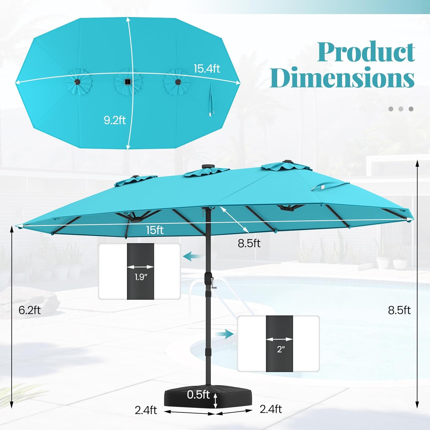 15FT Double-Sided Solar Patio  - Outdoor Furniture With Umbrella review and price
