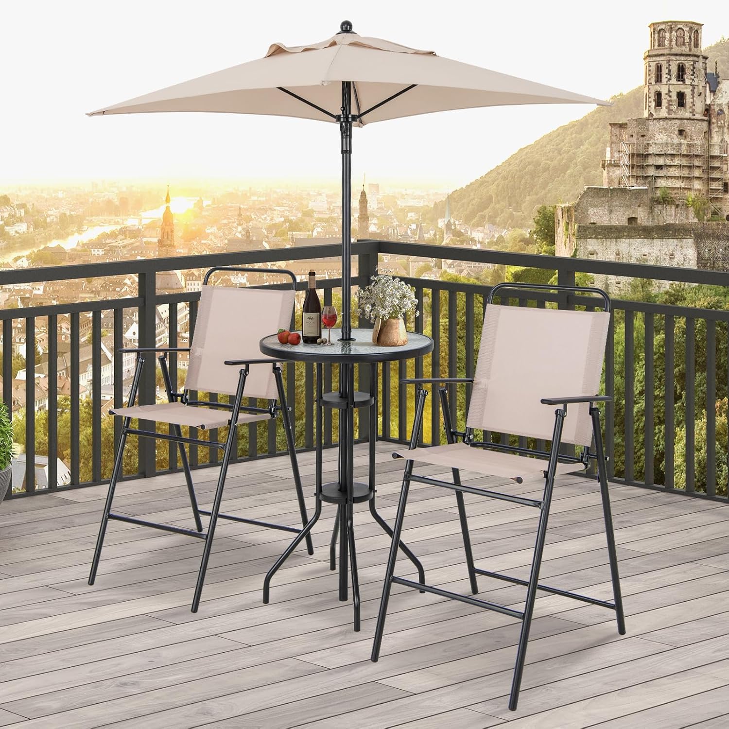 4-Piece Outdoor Bar Set, Round - Outdoor Furniture With Umbrella review and price