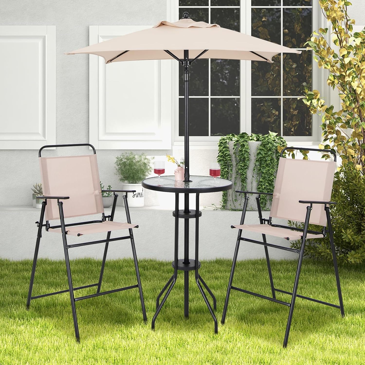 4-Piece Outdoor Bar Set, Round - Outdoor Furniture With Umbrella review and price