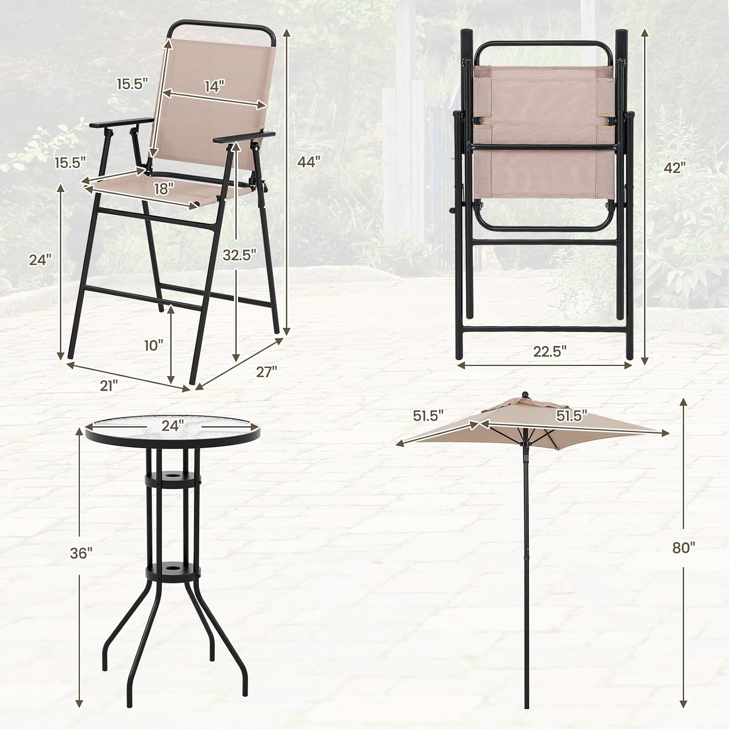 4-Piece Outdoor Bar Set, Round - Outdoor Furniture With Umbrella review and price