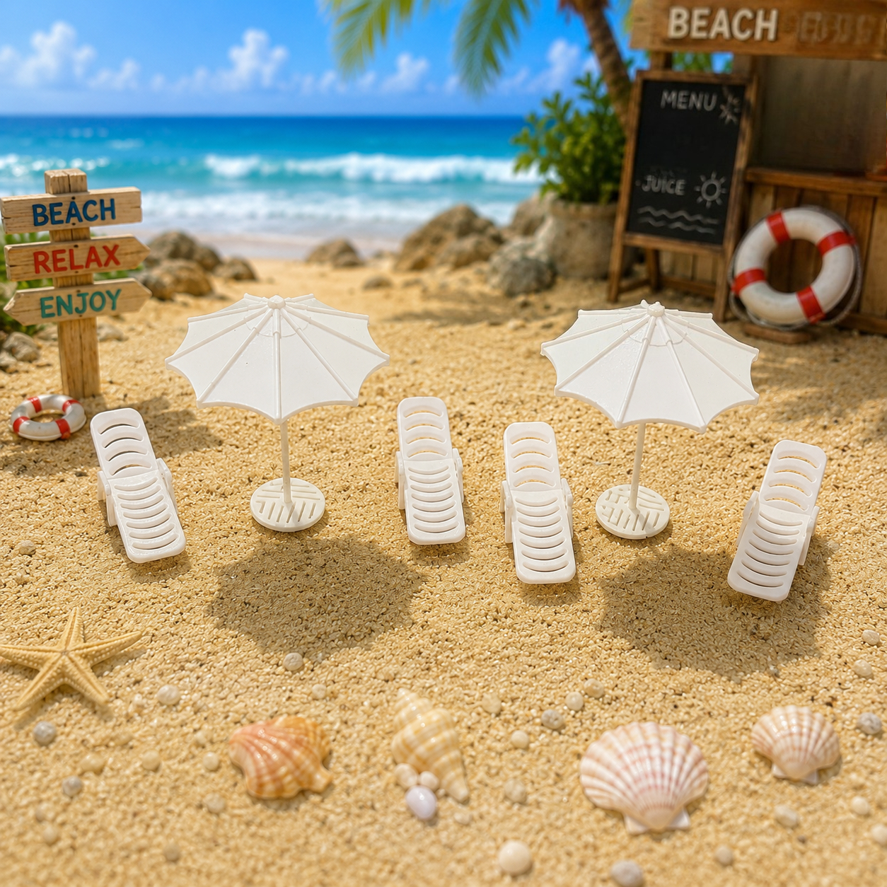 6pcs Miniature Beach Lounge Ch - Outdoor Furniture With Umbrella review and price